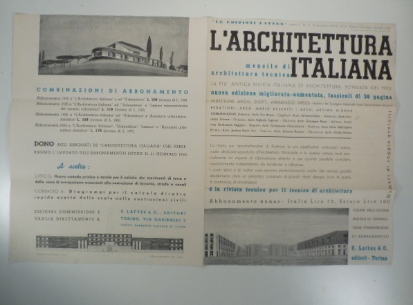L'architettura italiana. Mensile di architettura tecnica. 1934. (Bifolio, pubblicità editoriale)